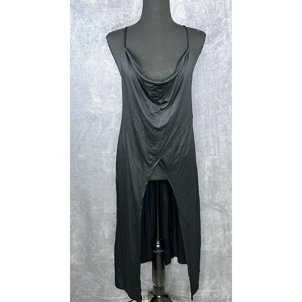 Anthropologie Dress Cowl Neck Sleeveless High Slit Black‎ Dress S